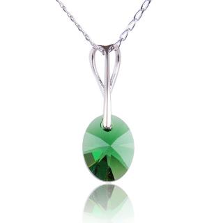 Náhrdelník s krystalem Oval Dark Moss Green (Stříbrný náhrdelník s krystalem)