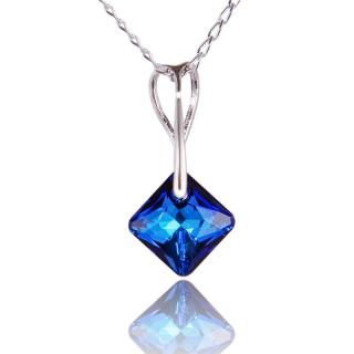 Náhrdelník s krystalem Princess Cut Bermuda Blue (Stříbrný náhrdelník s krystalem)