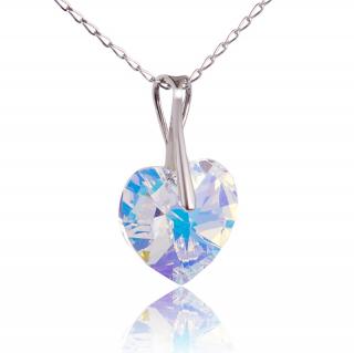 Náhrdelník s krystalem srdce Aurore Boreale (Stříbrný náhrdelník s krystalem)