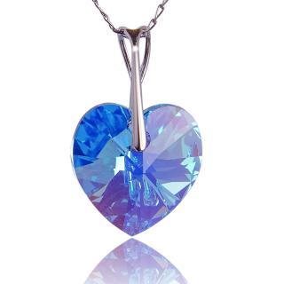 Náhrdelník s krystalem srdíčko Aquamarine (Stříbrný náhrdelník s krystalem )