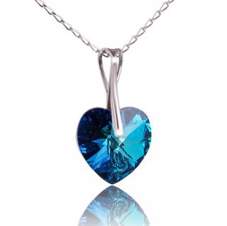 Náhrdelník s krystalem srdíčko Bermuda Blue (Stříbrný náhrdelník s krystalem)