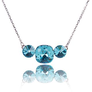 Náhrdelník Square + Rivoli s krystaly Light Turquoise (Stříbrný náhrdelník s krystaly)