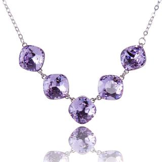 Náhrdelník Square s krystaly Violet (Stříbrný náhrdelník s krystaly)