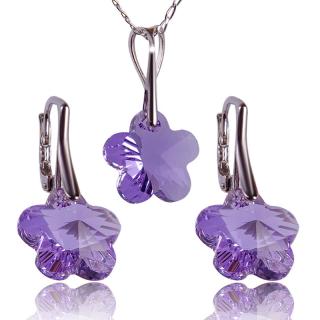 Stříbrná souprava s krystaly Flower Violet (Stříbrná souprava s krystaly)