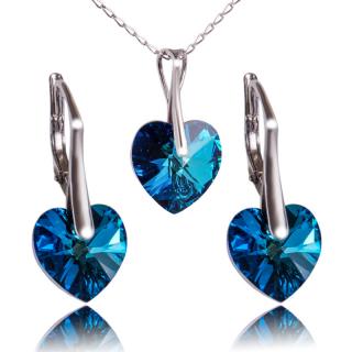 Stříbrná souprava s krystaly Heart Bermuda Blue (Stříbrná souprava s krystaly)