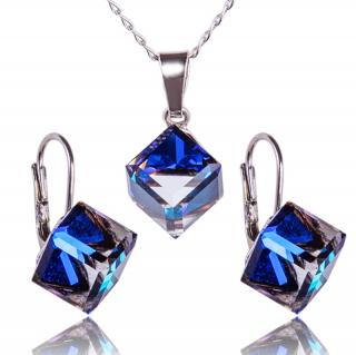 Stříbrná souprava s krystaly Kostičky Bermuda Blue (Stříbrná Souprava s krystaly)