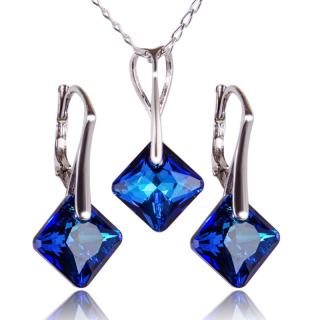 Stříbrná souprava s krystaly Princess Cut Bermuda Blue (Stříbrná souprava s krystaly)