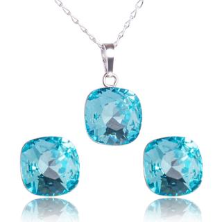 Stříbrná souprava s krystaly Square 10mm Light Turquoise (Stříbrná Souprava s krystaly)