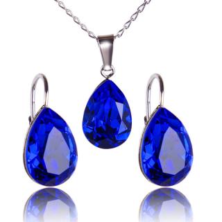 Stříbrná souprava s krystaly Xilion Pear Majestic Blue (Stříbrná Souprava s krystaly)