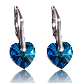 Stříbrné náušnice s krystaly Heart Bermuda Blue (Stříbrné náušnice s krystaly)