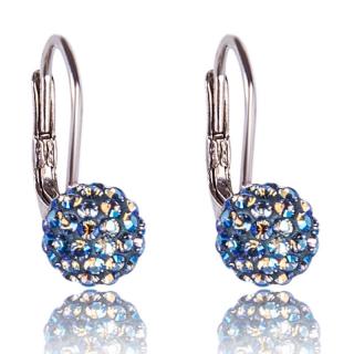 Stříbrné náušnice s krystaly Pave Ball visací Light Sapphire Shimmer (Stříbrné náušnice s krystaly)