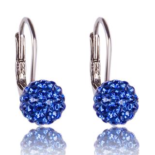 Stříbrné náušnice s krystaly Pave Ball visací Sapphire (Stříbrné náušnice s krystaly)