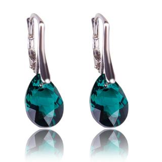Stříbrné náušnice s krystaly Pear Cut Emerald (Stříbrné náušnice s krystaly)