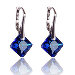 Stříbrné náušnice s krystaly Princess Cut Bermuda Blue (Stříbrné náušnice s krystaly)