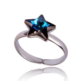 Stříbrný prsten s krystalem hvězdička Bermuda Blue (Stříbrný prsten s krystalem)