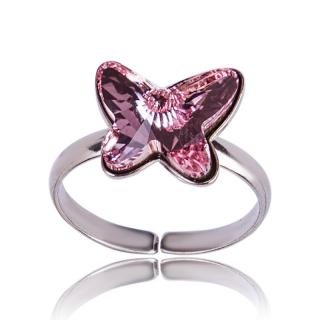 Stříbrný prsten s krystalem Motýlek 12mm Light Rose (Stříbrný prsten s krystalem)