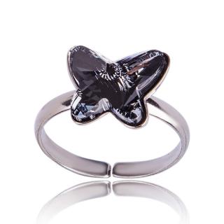Stříbrný prsten s krystalem Motýlek 12mm Silver Night (Stříbrný prsten s krystalem)