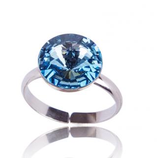 Stříbrný prsten s krystalem Rivoli Aquamarine (Stříbrný prsten s krystalem)
