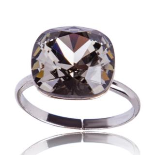 Stříbrný prsten s krystalem Square 12mm Black Diamond (Stříbrný prsten s krystalem)