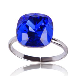 Stříbrný prsten s krystalem Square 12mm Majestic Blue (Stříbrný prsten s krystalem)