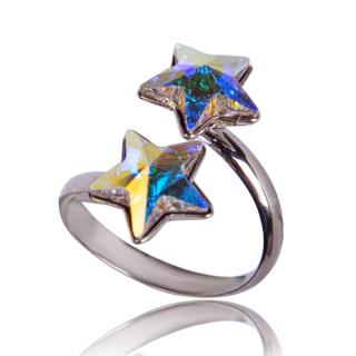Stříbrný prsten s krystaly Hvězdičky DUO Aurore Boreale (Stříbrný prsten s krystaly)