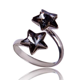 Stříbrný prsten s krystaly Hvězdičky DUO Silver Night (Stříbrný prsten s krystaly)