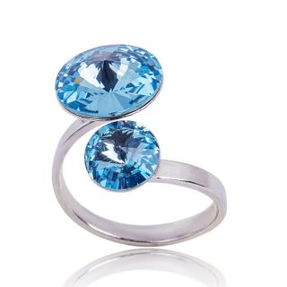 Stříbrný prsten s krystaly Rivoli duo Aquamarine (Stříbrný prsten s krystaly)