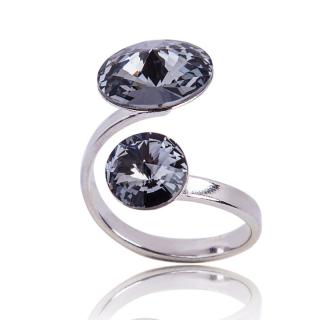 Stříbrný prsten s krystaly Rivoli duo Silver Night (Stříbrný prsten s krystaly)