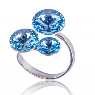 Stříbrný prsten s krystaly Rivoli trio Aquamarine (Stříbrný prsten s krystaly)