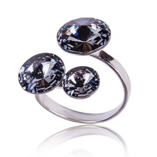 Stříbrný prsten s krystaly Rivoli trio Silver Night (Stříbrný prsten s krystaly)