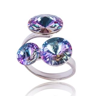 Stříbrný prsten s krystaly Rivoli trio Vitrail Light (Stříbrný prsten s krystaly)