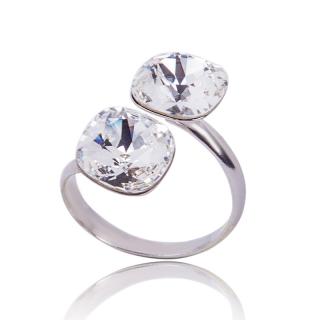 Stříbrný prsten s krystaly Square duo Crystal (Stříbrný prsten s krystaly)