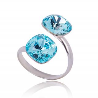 Stříbrný prsten s krystaly Square duo Light Turquoise (Stříbrný prsten s krystaly)