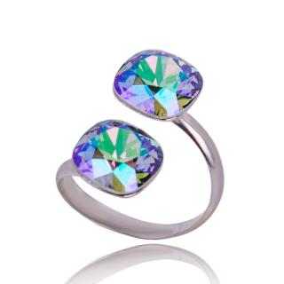 Stříbrný prsten s krystaly Square duo Paradise Shine (Stříbrný prsten s krystaly)