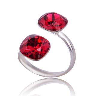 Stříbrný prsten s krystaly Square duo Scarlet (Stříbrný prsten s krystaly)