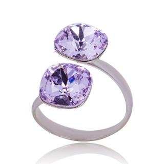 Stříbrný prsten s krystaly Square duo Violet (Stříbrný prsten s krystaly)