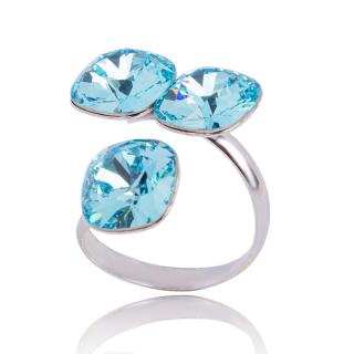 Stříbrný prsten s krystaly Square trio Light Turquoise (Stříbrný prsten s krystaly)
