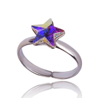 Stříbrný prstens krystalem hvězdička Aurore Boreale (Stříbrný prsten s krystalem)