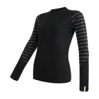 SENSOR MERINO ACTIVE dámské triko dl.rukáv černá/šedá pruhy Velikost: XL