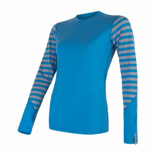 SENSOR MERINO ACTIVE dámské triko dl.rukáv modrá/šedá pruhy Velikost: L