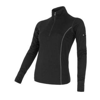 SENSOR MERINO ACTIVE dámské triko dl.rukáv stoják zip černá Velikost: XL