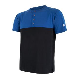 SENSOR MERINO AIR PT pánské triko kr.rukáv s knoflíky modrá/černá Velikost: M