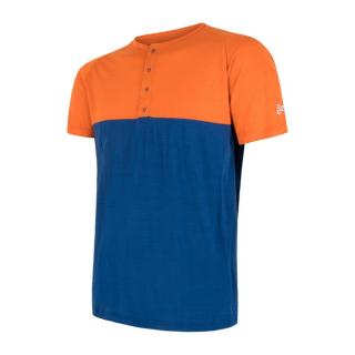 SENSOR MERINO AIR PT pánské triko kr.rukáv s knoflíky oranžová/modrá Velikost: XL