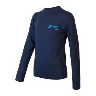 SENSOR MERINO DF LOGO juniorské triko dl.rukáv deep blue Velikost: 140