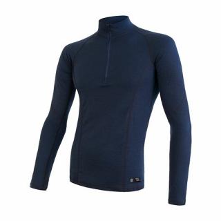 SENSOR MERINO DF pánské triko dl.rukáv zip deep blue Velikost: XL