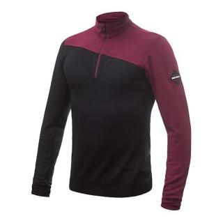 SENSOR MERINO EXTREME pánské triko dl.rukáv zip černá/port red Velikost: 3XL