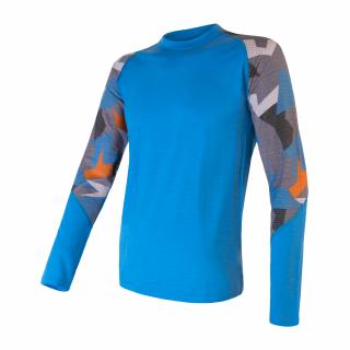 SENSOR MERINO IMPRESS pánské triko dl.rukáv modrá/camo Velikost: L