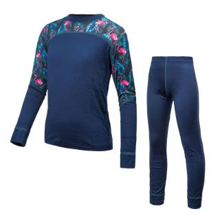 SENSOR MERINO IMPRESS SET dětský triko dl.rukáv + spodky deep blue/floral Velikost: 110