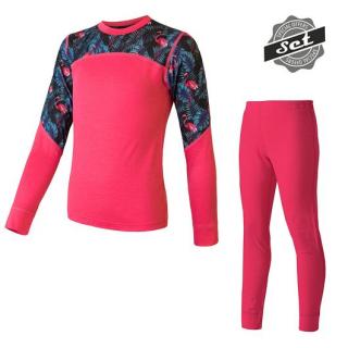 SENSOR MERINO IMPRESS SET dětský triko dl.rukáv + spodky magenta/floral Velikost: 100