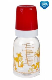 Canpol babies láhev s potiskem a úchyty 120 ml bez BPA červená